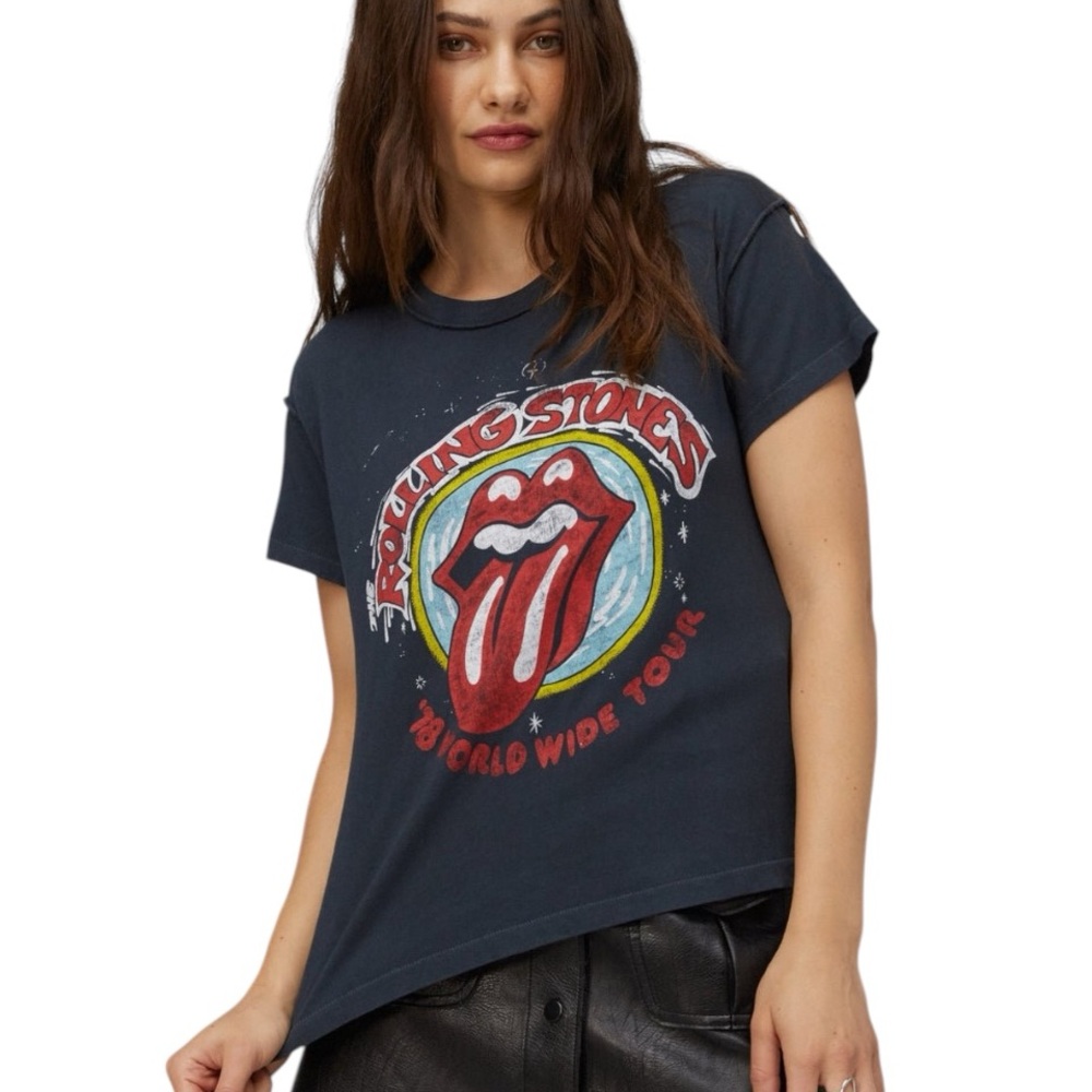 Daydreamer Black Rolling Stones Graphic Tee with Red Tongue
